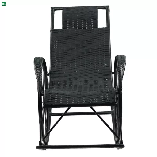 Hintaszék, rattan/fém, fekete, ROKIN