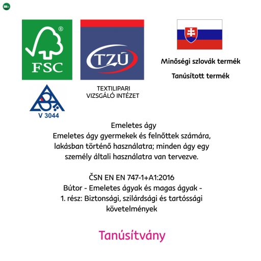 Emeletes ágy biztonsági akadállyal, 90x200, lucfenyő, BENY