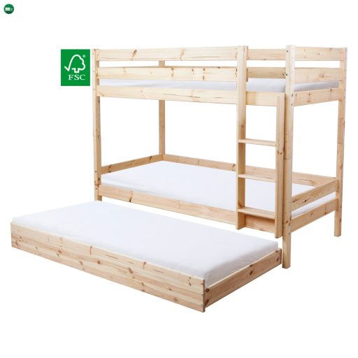 Emeletes ágy biztonsági akadállyal, 90x200, lucfenyő, BENY