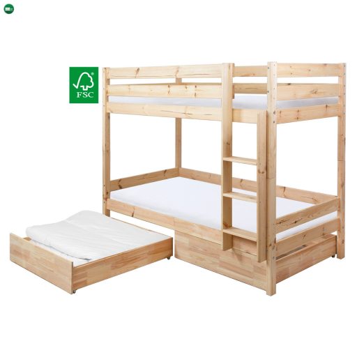 Emeletes ágy biztonsági akadállyal, 90x200, lucfenyő, BENY