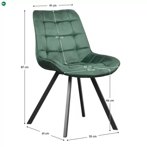 Étkezőszék, sötétzöld Velvet szövet/fekete, SAMIRA