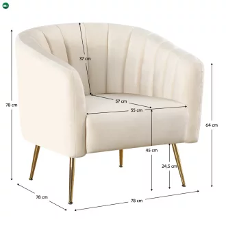 Design fotel, bézs Velvet szövet/gold króm-arany, BAGY