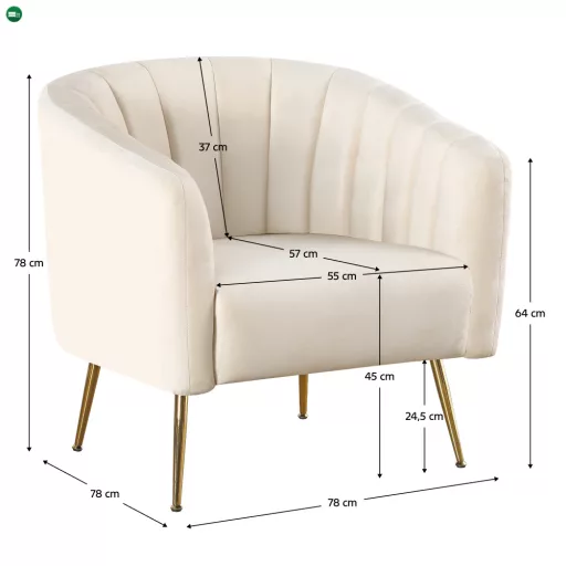 Design fotel, bézs Velvet szövet/gold króm-arany, BAGY