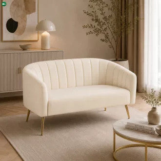   Design kétszemélyes kanapé, bézs Velvet szövet/gold króm-arany, BAGY