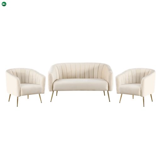 Design kétszemélyes kanapé, bézs Velvet szövet/gold króm-arany, BAGY
