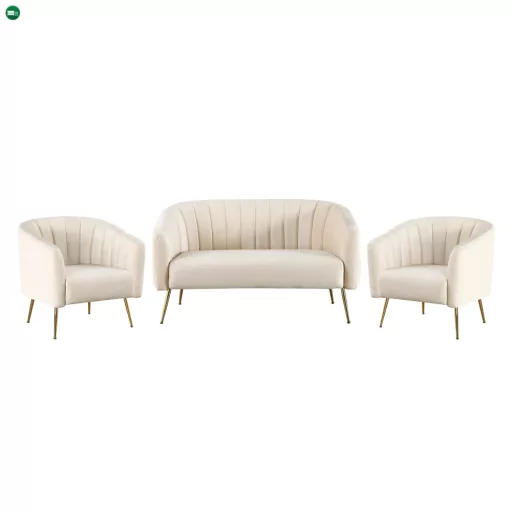 Design kétszemélyes kanapé, bézs Velvet szövet/gold króm-arany, BAGY
