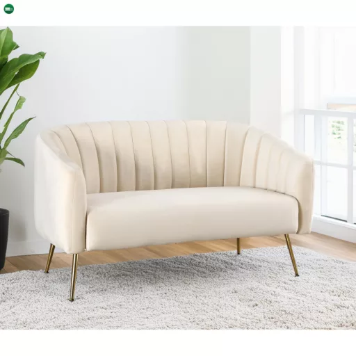 Design kétszemélyes kanapé, bézs Velvet szövet/gold króm-arany, BAGY