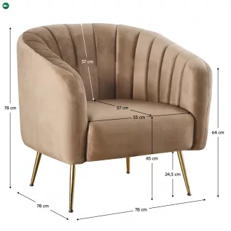 Design fotel, barna Velvet szövet/gold króm-arany, BAGY