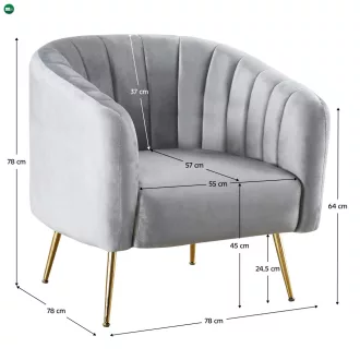 Design fotel, szürke Velvet szövet/gold króm-arany, BAGY