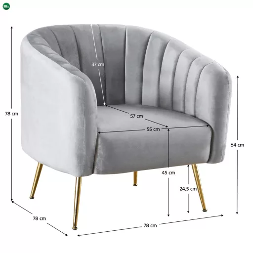 Design fotel, szürke Velvet szövet/gold króm-arany, BAGY