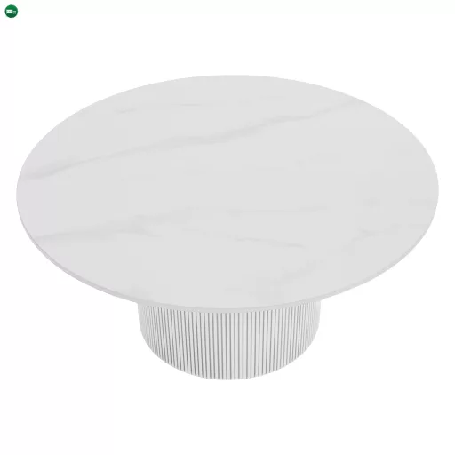 Dohányzóasztal, fehér márvány/MDF, átmérő 80 cm, MAHIR TYP 1