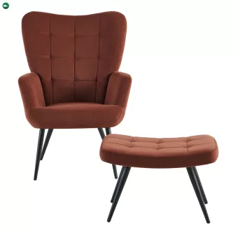 Fotel lábtartóval, barna Velvet szövet/fekete, HABEN