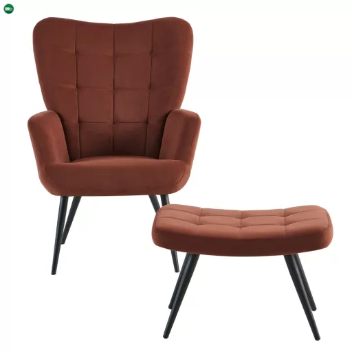 Fotel lábtartóval, barna Velvet szövet/fekete, HABEN