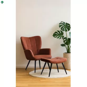 Fotel lábtartóval, barna Velvet szövet/fekete, HABEN