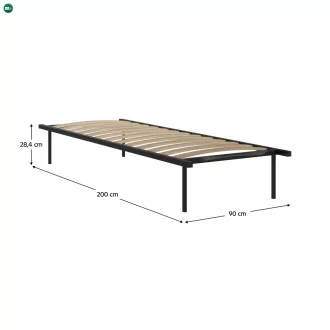 Önálló ágyrács, 90x200, fekete, fém/nyírfa, KENTAK