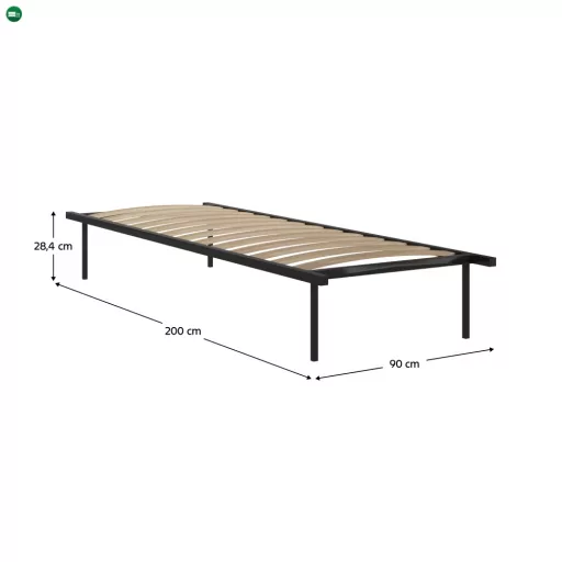 Önálló ágyrács, 90x200, fekete, fém/nyírfa, KENTAK