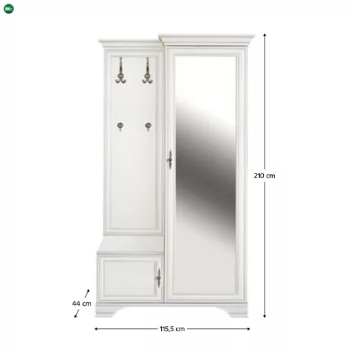 Előszobai szett, alpesi fehér, jobbos, KENTAK PPK110P