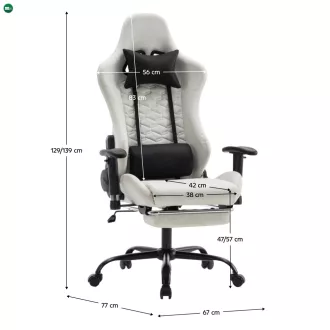   Irodai/gamer szék, fehér/fekete, teherbírás 150 kg, PAPIBAS