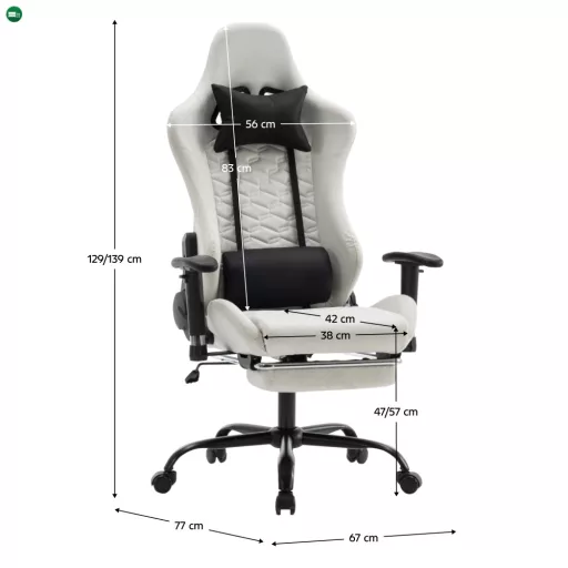Irodai/gamer szék, fehér/fekete, teherbírás 150 kg, PAPIBAS