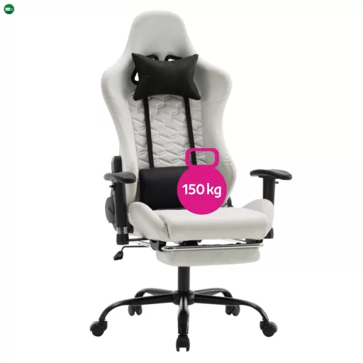 Irodai/gamer szék, fehér/fekete, teherbírás 150 kg, PAPIBAS