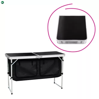   Összecsukható kempingasztal rendszerezővel, 120 cm, alumínium/MDF, KEPI TYP 3