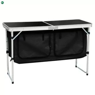   Összecsukható kempingasztal rendszerezővel, 120 cm, alumínium/MDF, KEPI TYP 3
