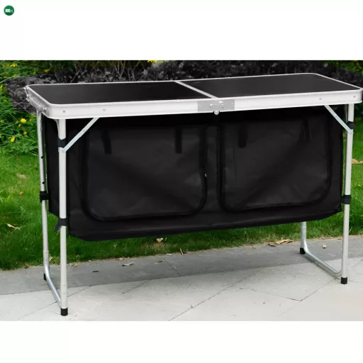 Összecsukható kempingasztal rendszerezővel, 120 cm, alumínium/MDF, KEPI TYP 3