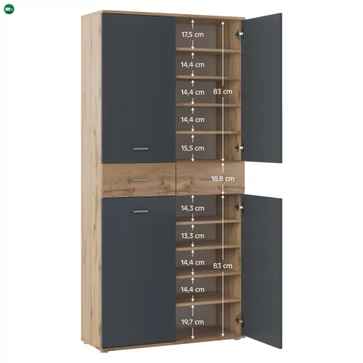 Cipősszekrény/állvány, grafit/wotan tölgy, VILOT