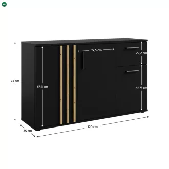 Komód, 3D1S, fekete/artisan tölgy, TOLIS TYP 2