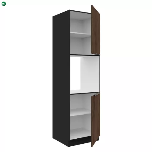 Magas szekrény beépített sütőhöz, fekete/okapi dió, MENZO 60 DP-210 2F