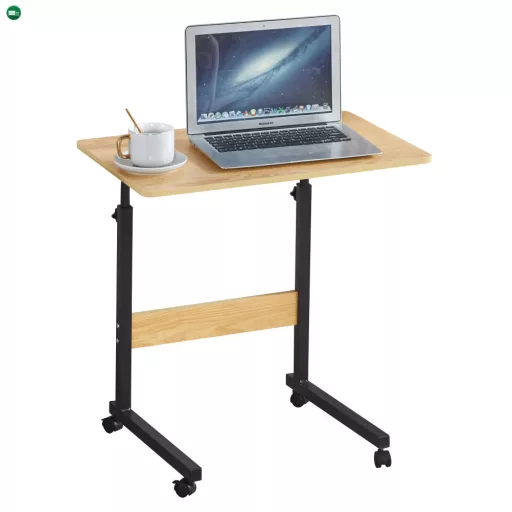 Állítható PC asztal kerekekkel, tölgy/fekete, JUSTUS