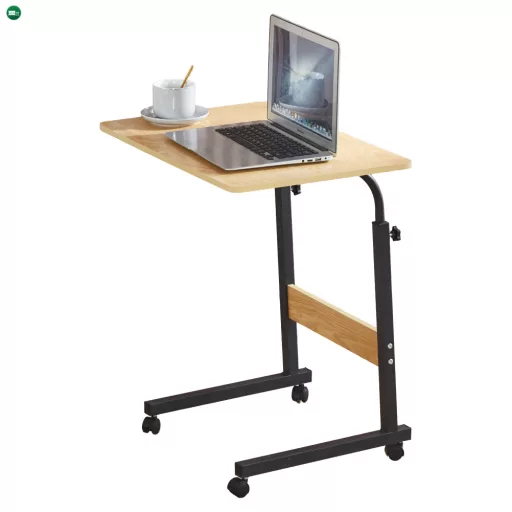 Állítható PC asztal kerekekkel, tölgy/fekete, JUSTUS