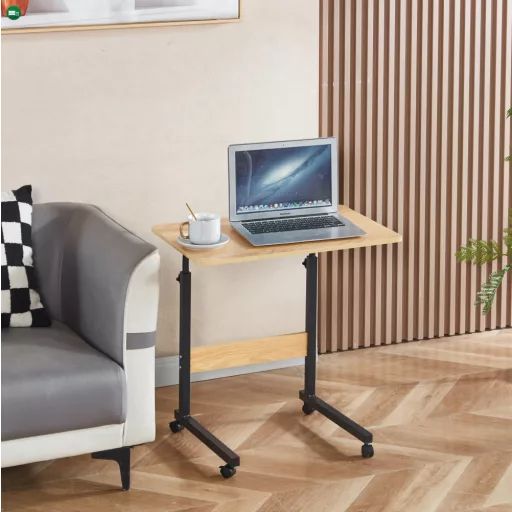 Állítható PC asztal kerekekkel, tölgy/fekete, JUSTUS