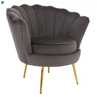   Art-deco stílusú fotel, szürkésbarna Velvet szövet/gold arany króm, NOBLEO