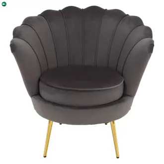   Art-deco stílusú fotel, szürkésbarna Velvet szövet/gold arany króm, NOBLEO