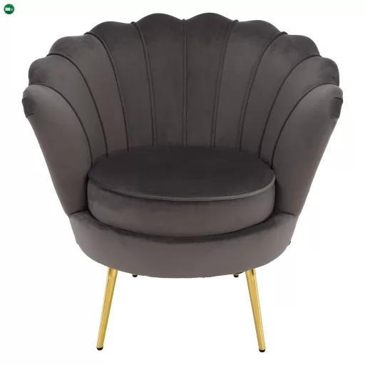 Art-deco stílusú fotel, szürkésbarna Velvet szövet/gold arany króm, NOBLEO