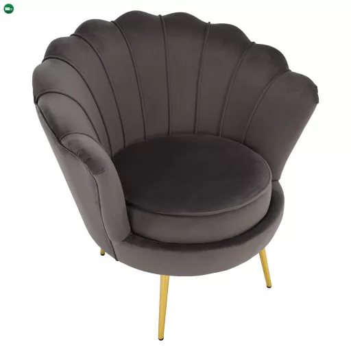 Art-deco stílusú fotel, szürkésbarna Velvet szövet/gold arany króm, NOBLEO