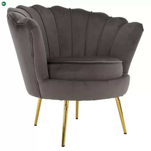 Art-deco stílusú fotel, szürkésbarna Velvet szövet/gold arany króm, NOBLEO
