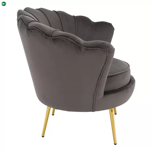 Art-deco stílusú fotel, szürkésbarna Velvet szövet/gold arany króm, NOBLEO