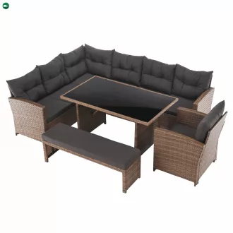 Kerti rattan szett, szürkésbarna/világosbarna, SAGIR