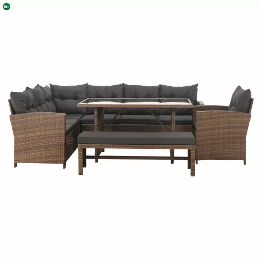 Kerti rattan szett, szürkésbarna/világosbarna, SAGIR