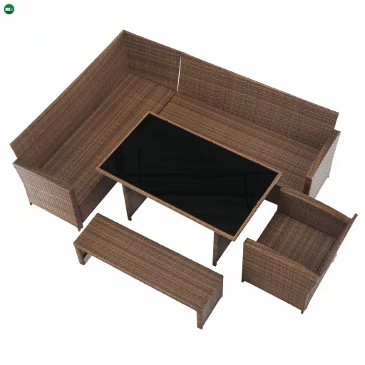 Kerti rattan szett, szürkésbarna/világosbarna, SAGIR