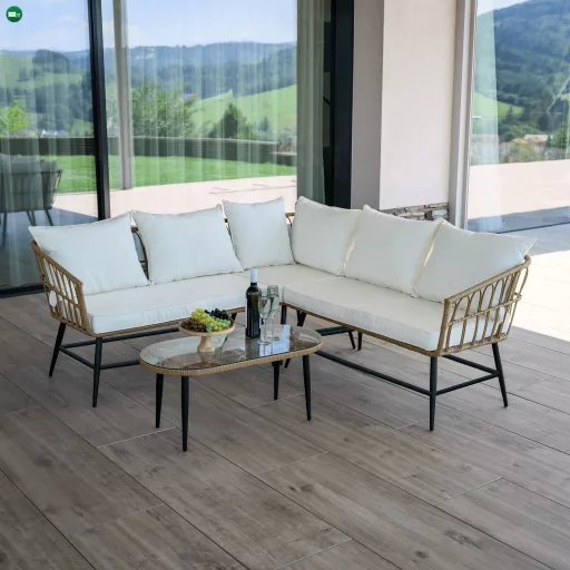 Kerti rattan szett, bézs/természetes/fekete, ARALY