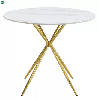   Étkezőasztal, fehér márvány/gold arany króm, átmérő 90 cm, MEKNER