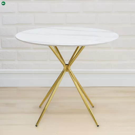 Étkezőasztal, fehér márvány/gold arany króm, átmérő 90 cm, MEKNER