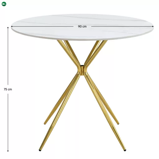 Étkezőasztal, fehér márvány/gold arany króm, átmérő 90 cm, MEKNER