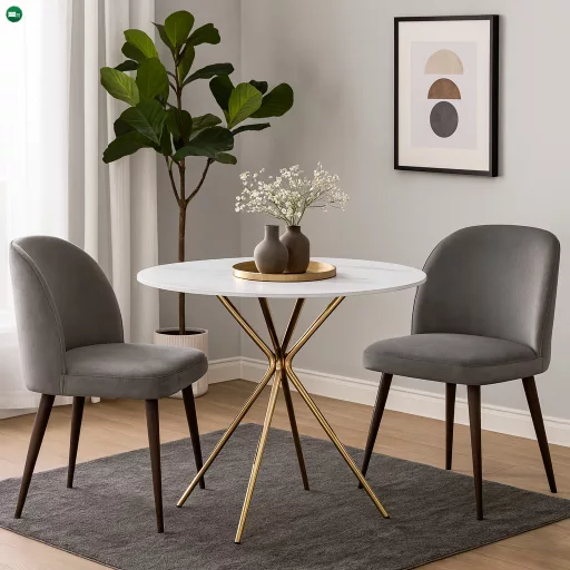 Étkezőasztal, fehér márvány/gold arany króm, átmérő 90 cm, MEKNER