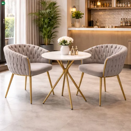 Étkezőasztal, fehér márvány/gold arany króm, átmérő 90 cm, MEKNER