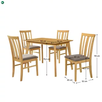   Étkezőgarnitúra 1+4, világos sonoma tölgy/sötétbarna, ROIS SET