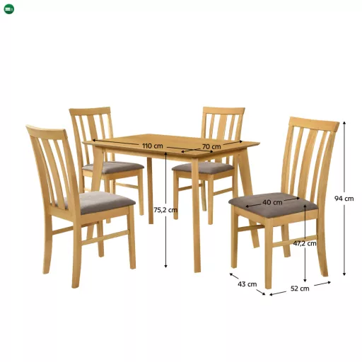 Étkezőgarnitúra 1+4, világos sonoma tölgy/sötétbarna, ROIS SET